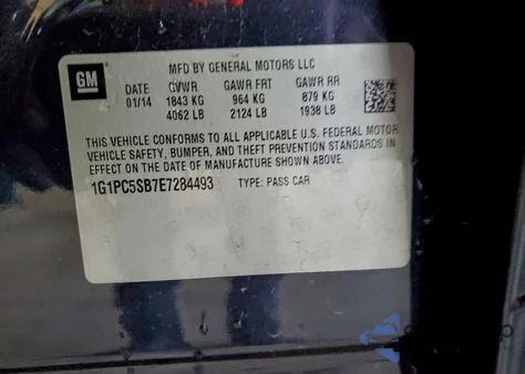 2014 Chevrolet Cruze Lt from USA, damaged, VIN 1G1PC5SB7E7284493